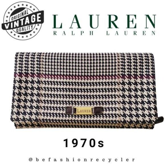 Vintage 1970s Lauren By Ralph Lauren Women's Trifold Textile Houndstooth - Picture 2 of 16